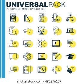 Set Of 25 Universal Icons On Analysis, Chemical, Library And More Topics. Vector Icon Set Including Chemical, Keyword Optimisation, Market Research And Other Icons.