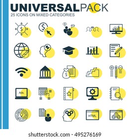 Set Of 25 Universal Icons On Report, Coding, Warranty And More Topics. Vector Icon Set Including Brain Process, Report, Growth And Other Icons.