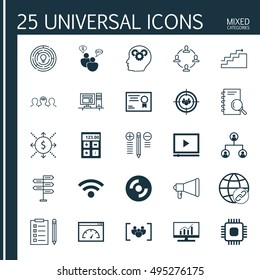 Set Of 25 Universal Icons On Announcement, Blank Cd, Wireless And More Topics. Vector Icon Set Including Announcement, Tree Structure, Coaching And Other Icons.