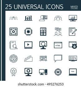 Set Of 25 Universal Icons On Innovation, Growth, Present Badge And More Topics. Vector Icon Set Including Present Badge, Computer, Innovation And Other Icons.