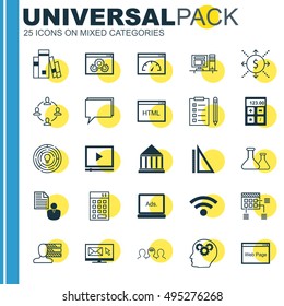 Set Of 25 Universal Icons On Schedule, Coding, Innovation And More Topics. Vector Icon Set Including Money, Collaboration, Personal Skills And Other Icons.