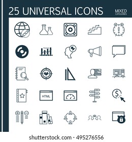 Set Of 25 Universal Icons On Security, Coding, Coaching And More Topics. Vector Icon Set Including Conference, Security, Opportunity And Other Icons.