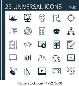 Set Of 25 Universal Icons On Measurement, Personal Skills, Reminder And More Topics. Vector Icon Set Including Financial, Innovation, Graduation And Other Icons.