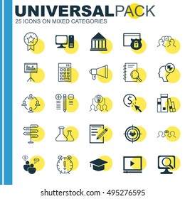 Set Of 25 Universal Icons On Chemical, Security, Announcement And More Topics. Vector Icon Set Including Coaching, Analysis, Graduation And Other Icons.