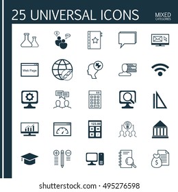 Set Of 25 Universal Icons On Financial, Personal Skills, Investment And More Topics. Vector Icon Set Including Warranty, Newsletter, Wireless And Other Icons.