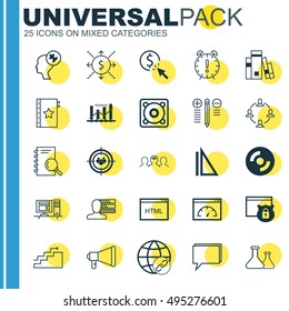 Set Of 25 Universal Icons On Warranty, Personal Skills, Human Mind And More Topics. Vector Icon Set Including Focus Group, Growth, Money And Other Icons.