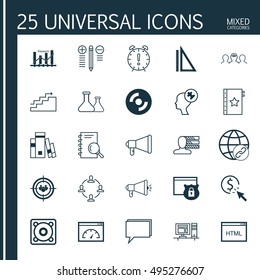 Set Of 25 Universal Icons On Coaching, Loading Speed, Analysis And More Topics. Vector Icon Set Including Collaboration, Security, Growth And Other Icons.