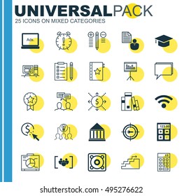 Set Of 25 Universal Icons On Investment, Computer, Conference And More Topics. Vector Icon Set Including Time Management, Education Center, Investment And Other Icons.