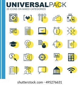 Set Of 25 Universal Icons On Collaboration, Decision Making, PPC And More Topics. Vector Icon Set Including Board, Computer, Presentation And Other Icons.