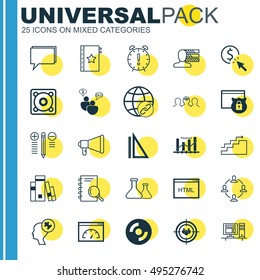 Set Of 25 Universal Icons On Announcement, Analysis, Keyword Optimisation And More Topics. Vector Icon Set Including Loading Speed, Conference, Decision Making And Other Icons.