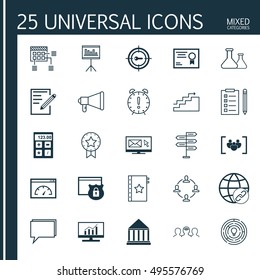 Set Of 25 Universal Icons On Warranty, Opportunity, Innovation And More Topics. Vector Icon Set Including Paper, Growth, Collaboration And Other Icons.