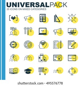 Set Of 25 Universal Icons On Coaching, Collaborative Solution, Keyword Marketing And More Topics. Vector Icon Set Including Measurement, Collaboration, Paper And Other Icons.