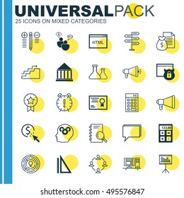 Set Of 25 Universal Icons On Coding, Collaboration, Decision Making And More Topics. Vector Icon Set Including Report, Investment, Analysis And Other Icons.