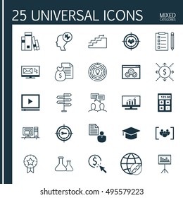 Set Of 25 Universal Icons On Innovation, Keyword Marketing, Graduation And More Topics. Vector Icon Set Including Human Mind, Discussion, Connectivity And Other Icons.