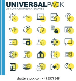 Set Of 25 Universal Icons On Money, Present Badge, Conference And More Topics. Vector Icon Set Including Collaboration, Report, PPC And Other Icons.