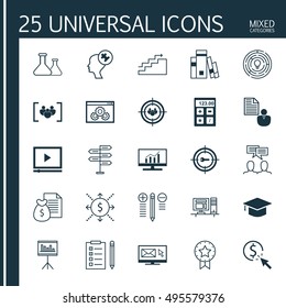 Set Of 25 Universal Icons On Discussion, Newsletter, Graduation And More Topics. Vector Icon Set Including Newsletter, Chemical, Opportunity And Other Icons.