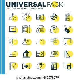 Set Of 25 Universal Icons On Human Mind, Chemical, Money And More Topics. Vector Icon Set Including Collaborative Solution, Opportunity, Measurement And Other Icons.