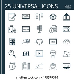 Set Of 25 Universal Icons On Decision Making, Opportunity, Chemical And More Topics. Vector Icon Set Including Certificate, Decision Making, Library And Other Icons.