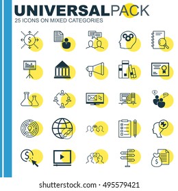 Set Of 25 Universal Icons On Chemical, Library, Report And More Topics. Vector Icon Set Including Newsletter, Collaboration, Library And Other Icons.