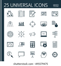 Set Of 25 Universal Icons On Keyword Marketing, Investment, Financial And More Topics. Vector Icon Set Including Financial, Money, Collaborative Solution And Other Icons.