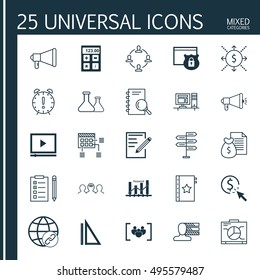 Set Of 25 Universal Icons On Measurement, Questionnaire, Connectivity And More Topics. Vector Icon Set Including Connectivity, Financial, Board And Other Icons.