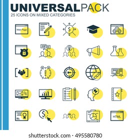 Set Of 25 Universal Icons On Website, Connectivity, Newsletter And More Topics. Vector Icon Set Including Money, Computer, Market Research And Other Icons.