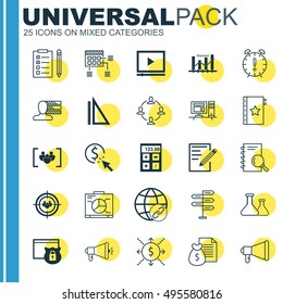 Set Of 25 Universal Icons On Collaboration, Schedule, Report And More Topics. Vector Icon Set Including Keyword Optimisation, Opportunity, Announcement And Other Icons.