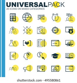 Set Of 25 Universal Icons On Announcement, Certificate, Website And More Topics. Vector Icon Set Including Website, Security, Newsletter And Other Icons.