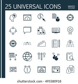 Set Of 25 Universal Icons On Connectivity, Human Mind, Certificate And More Topics. Vector Icon Set Including Coaching, Schedule, Focus Group And Other Icons.
