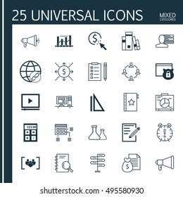 Set Of 25 Universal Icons On Announcement, Analysis, Board And More Topics. Vector Icon Set Including Analysis, Opportunity, Financial And Other Icons.