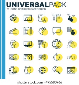 Set Of 25 Universal Icons On Reminder, Collaborative Solution, Library And More Topics. Vector Icon Set Including Decision Making, Coaching, PPC And Other Icons.