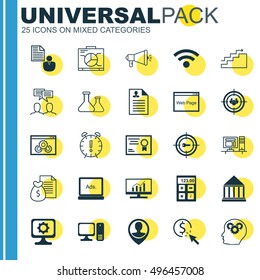 Set Of 25 Universal Icons On Report, Keyword Marketing, PPC And More Topics. Vector Icon Set Including Chemical, Focus Group, Wireless And Other Icons.