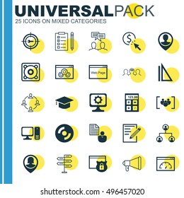 Set Of 25 Universal Icons On Announcement, Website Performance, PPC And More Topics. Vector Icon Set Including Paper, Announcement, Collaboration And Other Icons.