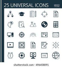 Set Of 25 Universal Icons On Coding, Blank Cd, Graduation And More Topics. Vector Icon Set Including Music, Focus Group, Tree Structure And Other Icons.
