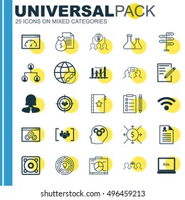 Set Of 25 Universal Icons On Wireless, Opportunity, Tree Structure And More Topics. Vector Icon Set Including Cooperation, Money, Chemical And Other Icons.