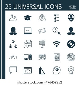 Set Of 25 Universal Icons On Digital Media, Innovation, Opportunity And More Topics. Vector Icon Set Including Brain Process, Report, PPC And Other Icons.