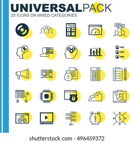 Set Of 25 Universal Icons On Loading Speed, Security, Computer And More Topics. Vector Icon Set Including Chip, Schedule, Board And Other Icons.