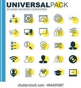Set Of 25 Universal Icons On Job Applicants, Digital Media, Tree Structure And More Topics. Vector Icon Set Including Tree Structure, Pin Employee, Business Woman And Other Icons.