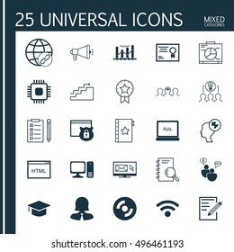 Set Of 25 Universal Icons On Wireless, Computer, Board And More Topics. Vector Icon Set Including Newsletter, Growth, Security And Other Icons.