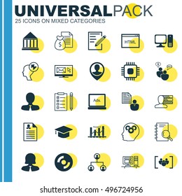 Set Of 25 Universal Icons On Brain Process, Report, Personal Skills And More Topics. Vector Icon Set Including Employee Location, Report, Manager And Other Icons.