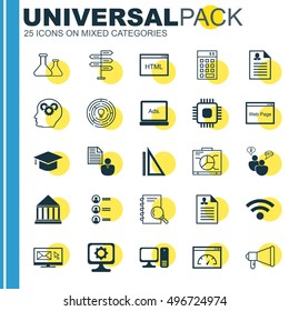 Set Of 25 Universal Icons On Coding, Website, Newsletter And More Topics. Vector Icon Set Including Pc, Newsletter, Job Applicants And Other Icons.