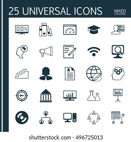 Set Of 25 Universal Icons On Human Mind, Wireless, Collaboration And More Topics. Vector Icon Set Including Laptop, Presentation, Human Mind And Other Icons.