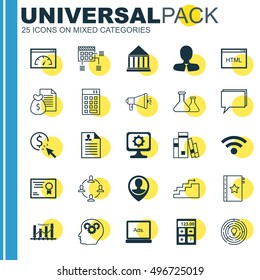 Set Of 25 Universal Icons On Schedule, Digital Media, Coding And More Topics. Vector Icon Set Including Investment, Certificate, Digital Media And Other Icons.