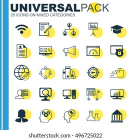 Set Of 25 Universal Icons On Tree Structure, Growth, Keyword Marketing And More Topics. Vector Icon Set Including Tree Structure, Education Center, Human Mind And Other Icons.