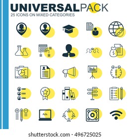 Set Of 25 Universal Icons On Music, Opportunity, Decision Making And More Topics. Vector Icon Set Including Schedule, Board, Library And Other Icons.