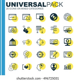Set Of 25 Universal Icons On Education Center, Focus Group, Human Mind And More Topics. Vector Icon Set Including Opportunity, Pc, Website Performance And Other Icons.