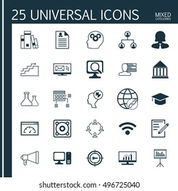Set Of 25 Universal Icons On Female Application, Library, Presentation And More Topics. Vector Icon Set Including Laptop, Paper, Female Application And Other Icons.