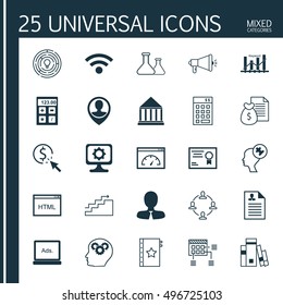 Set Of 25 Universal Icons On Growth, Keyword Optimisation, Media Campaign And More Topics. Vector Icon Set Including Chemical, Media Campaign, Financial And Other Icons.