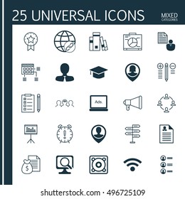 Set Of 25 Universal Icons On Digital Media, Pin Employee, Opportunity And More Topics. Vector Icon Set Including Pin Employee, Digital Media, Wireless And Other Icons.