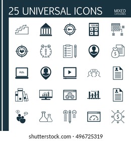 Set Of 25 Universal Icons On Schedule, Keyword Optimisation, Money And More Topics. Vector Icon Set Including Digital Media, Website Performance, Keyword Marketing And Other Icons.